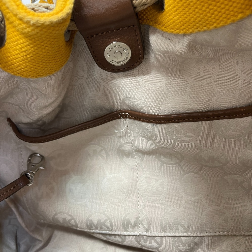 Michael Kors‎ Marina Mustard Yellow Large Canvas Tote Handbag Rope Handle Hobo - Picture 13 of 16